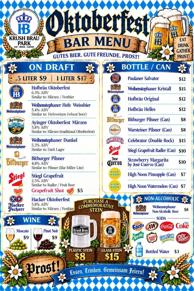 World Event Center Drinks Menu at Krush Brau Park, Kissimmee – photo 3